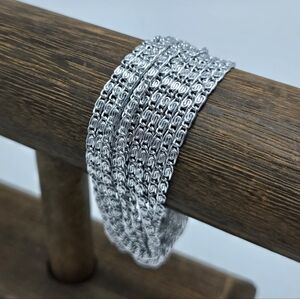 60's Celebrity Greek Key Multi Chain Bracelet Silver Tone Statement Costume VTG